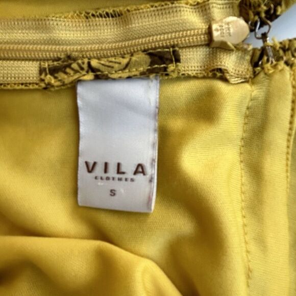 Vila Lille Y2K Babydoll Camisole Top S Lined Yellow Brown Festival Indie Artsy‎ - Picture 8 of 12